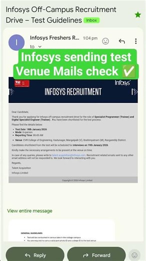 infosys sending test venue mails check onces #infosysrecruitment2026 #infosys #infosys #recuritment