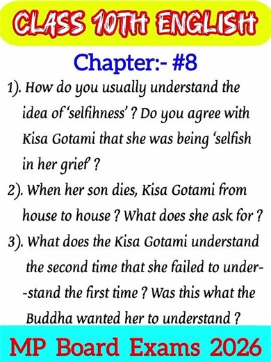 Class 10 English Chapter 7 🔥 Important Questions 📚 | MP Board Exam 2026 | 90+ Marks Tips
