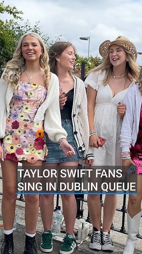 281K views · 1K reactions | Taylor Swift is expected to perform over 40 songs during her three-hour-plus concert in Dublin this evening. These Swifties couldn’t be more ready for the singalong  #taylorswift #erastour #erastourdublin #swifties #rtenews | RTÉ News | Facebook