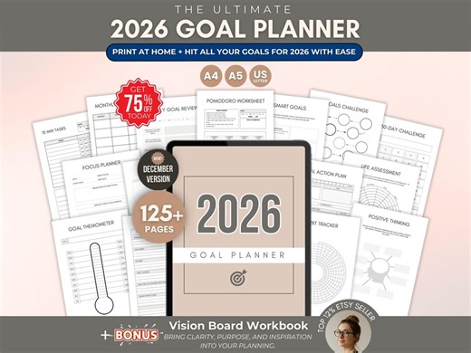 Printable Goal Planner, 2026 Goal Planner and Vision Board Workbook, Daily, Weekly, Monthly, Quarterly Printable Goals & Habit Tracker - Etsy