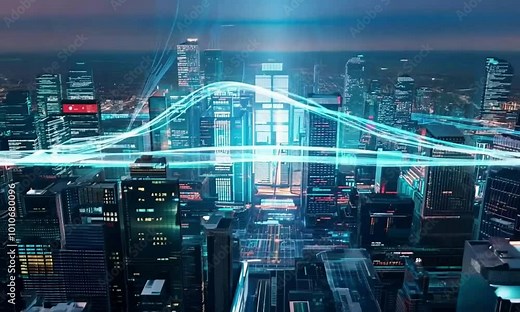 Cloud Computing Concept in a Smart City with Wireless Internet Communication, Advanced Technology Network Stock Video