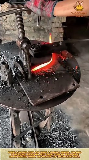 Skilled Worker Bending Heated Steel Rod using Manual Bender #workprocess #metal