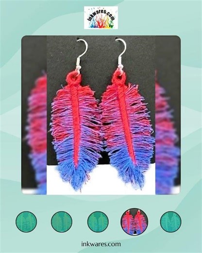 Feathers Fringed Embroidered Earrings 3D