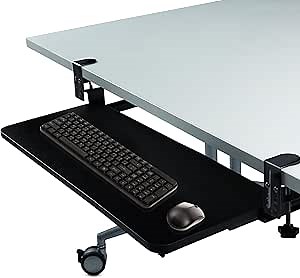 Keyboard Tray Under Desk, Pull Out Keyboard & Mouse Tray with C Clamp, 25.6“(30” Including Clamps) x 11.8“ Steady Slide-Out Computer Drawer for Typing, Perfect for Home or Office