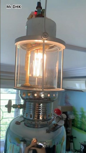 Kerosene lamp modified with an Edison LED bulb