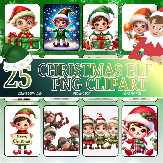 25 Christmas Elf PNG Clipart Bundle – Holiday Elf Illustrations PDF & PNG – Instant Download - Etsy