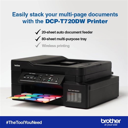 619 reactions · 39 shares | Brother's DCP-T720DW Printer allows you to easily organize your office or school paperwork. Aside from its user-friendly features, it has a 20-sheet auto document feeder and an 80-sheet multi-purpose tray for faster printing and stacking. #TheToolYouNeed For more information, you can visit following links: Shop Brother Printers https://bit.ly/3tA4b9U Join the Viber Community https://bit.ly/BrotherShopatHomeViber | Brother Philippines | Facebook