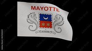 Mayotte flag 4k 3d render of a waving nation Mayotese banner fluttering in the wind symbolises the country with transparent alpha channel mask for free space and isolated background no flagpole