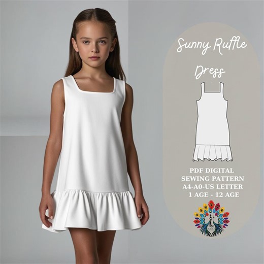 Sunny Ruffle Dress PDF Sewing Pattern | Girl's Ruffle Hem Dress | Sizes 1-12Y | A4 A0 US Letter | Easy Summer Dress | Girl's Pattern - Etsy