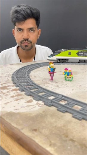 Lego High Speed Passenger Train Old Man Cycle Running Cross On Tracks