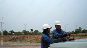 Footage 4K: Wind turbine energy engineers are working Stock Video