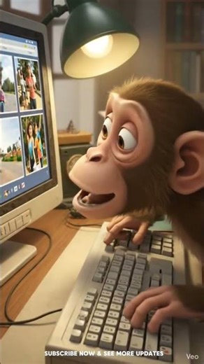 A clever monkey is operating the computer #ytshort #kids #funny #short #viralshort