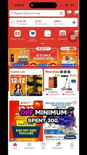 Shopee 12/12 Sale!! $120 off for 300 spent #fyp #scam