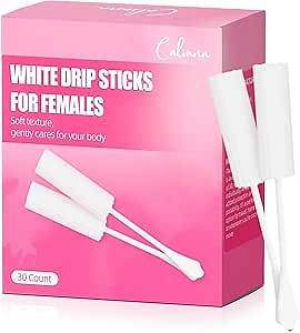 (30-Pack) Calvana White Drip Sticks for Females, Drip Stick Absorbing Sponge, Awkward Essentials, Soft and Comfortable Design, Long Handle Easy Grip, Individually Packaged