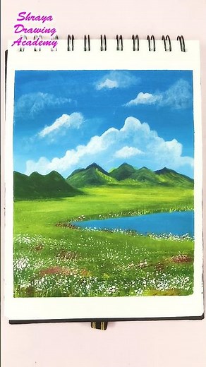 Beautiful MOUNTAIN VALLEY PAINTING | Mountain Nature Painting for Beginners