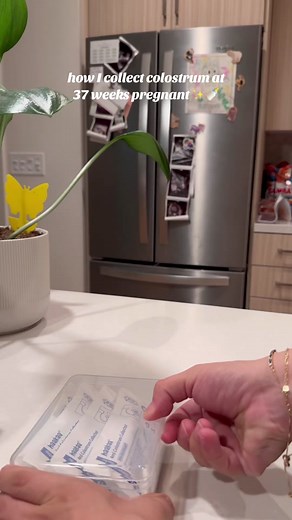 Here's the process of how I collect colostrum at 37 weeks pregnant! *please double check with your provider that you are cleared to do this * I did this my last pregnancy and was so lucky to have it on hand since we used it day 3! This time around I'm making sure to have a small stash of colostrum since I have gestational diabetes and I want to make sure I have it on hand just in case baby's blood sugar is low. Here's how to do it: ✨ I use the @Haakaa USA collectors. They're linked on my Amazon 