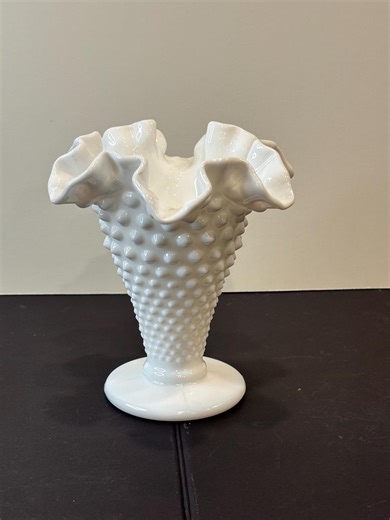 Fenton Art Glass 7.5" Vase With Ruffled Edges, Hobnail Pattern, Vintage Milk Glass GB23 - Etsy
