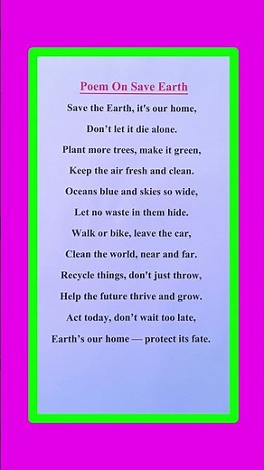 Poem On Save Earth in English | Save Earth Poem in English | Poem On Earth Day | Save Earth Poem