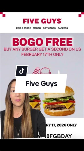 Five Guys BOGO Free: Get 1 Burger Free on Feb 17!