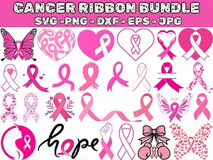 Cancer Ribbon Svg Bundle, Awareness Ribbon Svg, Pink Cancer Ribbon Svg, Breast Cancer Svg, Cricut Cut File, Clipart, Png, Instant Download - Etsy