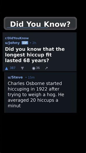 Did you know that the longest hiccup fit lasted 68 years? #shorts