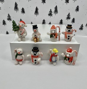 Tiny Snowmen: Snowman Christmas Holiday Candy Cane Tree Vintage Porcelain Dollhouse Miniatures French Feves E2 - Etsy