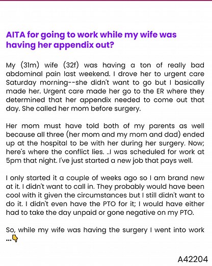 AITA for going to work while my 🏠 wife was having 😊 her appendix out? 🎁 | Frases Legais