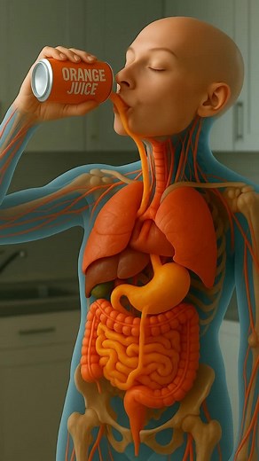 What happens while drinking orange juice inside the human body? #humanbody #anatomy #3danimation #sciencetok #aiart #digestivesystem #medicalanimation #healthfacts #foryou #fyp #healthawareness #medical