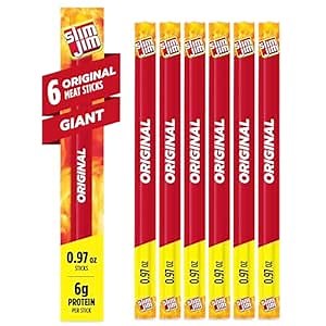 Slim Jim Giant Smoked Meat Sticks, Original Flavor, 6g Protein Per Stick, 0.97 oz. (6 Count)
