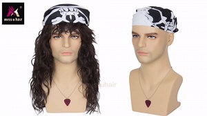 Miss U Hair 80s Punk Long Curly Brown Wig Men Heavy Metal Party Cosplay Halloween Wig