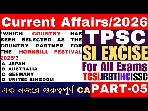 2025 Most Important Current Affairs for TPSC SI-Excise Exam | Part-5 #caquiz #tpsc #jrbt #ssc