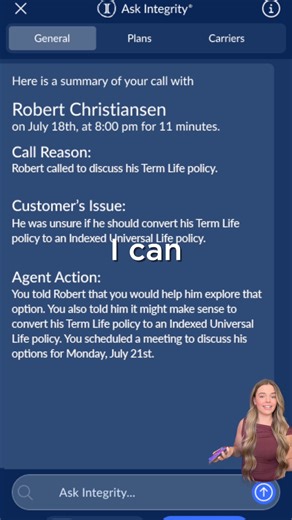 Know your clients better with Ask Integrity! Instantly access clear client summaries and key details, so you can stay prepared and focused on what matters most. And the best part? It's in IntegrityCONNECT and it’s free for Integrity Agents. Try it today: https://bit.ly/4bSyaS2 #IntegrityAgents #IntegrityCONNECT #AskIntegrity #IntegrityFamily #AgentTools | Integrity