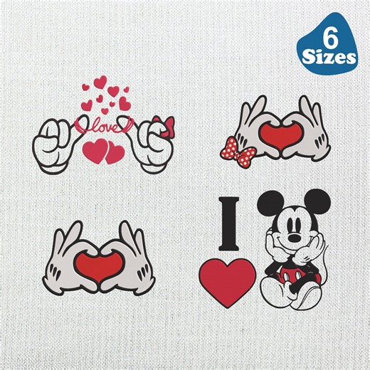 Mickey & Minnie Love Hands Machine Embroidery Design - 6 Sizes, Disney Design, Valentines Sweethearts Pattern, Mickey and Minnie Embroidery - Etsy