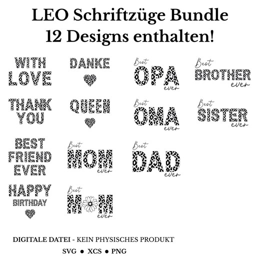 Leo Lettering Bundle SVG | Leopard Print Quotes | Best Mom Dad Sister Brother | Laser Engraving Files | Family Quote SVG | Xtool Cricut - Etsy