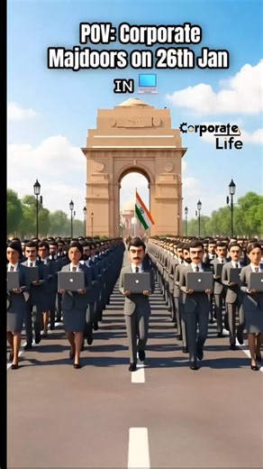 Corporate Life with Pradumman on Instagram: "Salute to all the warriors who fight the "Deadline War" every single day..🫡🫡🇮🇳🇮🇳 Their sacrifice is real. Their Appraisal is imaginary. If you are working this weekend, this parade is for you. Tag your "Platoon Commander" (Manager) if you dare!👇💀💀 #republicday #corporate #9to5 #officehumor #WorkLifeBalance [3D animation of corporate employees marching like soldiers near India Gate, holding laptops, funny republic day parade parody, corporate