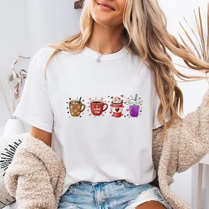 Valentine's Coffee Drinks Graphic Tee, Hearts T-shirt - Etsy
