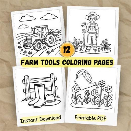 Farm Coloring Pages for Kids, Toddler Activity Book, Printable PDF, Preschool Garden Tools & Tractor Shovel Rake Coloring Sheets - Etsy