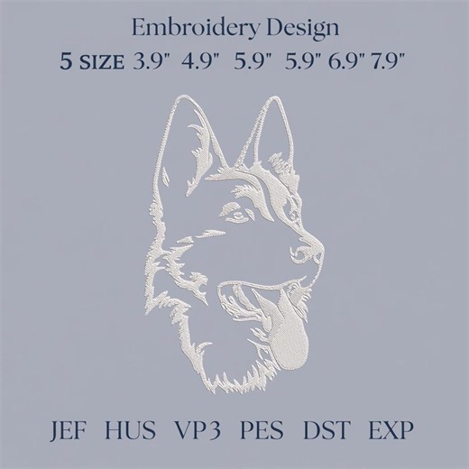 German Shepherd Embroidery Design, Dog Head Outline, Instant Download 5 Sizes - Etsy