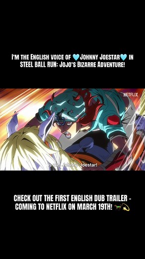 I’m the voice of 🩵 Johnny Joestar 🩵 in the English dub of STEEL BALL RUN: Jojo’s Bizarre Adventure! 🐎💫 Coming to @netflixanime on March 19th! #steelballrun #jojosbizarreadventure #johnnyjoestar #damanmills #voiceover