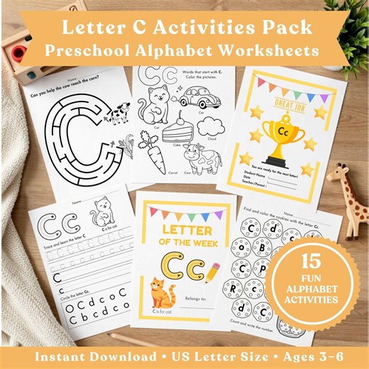 Letter C Activities Pack, Preschool Alphabet Worksheets, Ages 3-6 (instant Download) - Etsy
