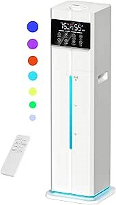 2.4Gal/9L Humidifiers for Bedroom, Top-Fill Cool Mist Humidifier Large Room, Covers 550ft², 7 Colors Light, 24H Timer, 60H Runtime, 4 Mist Mode Humidifiers for Home, Office, Plant, White