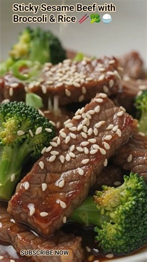 Sticky Sesame Beef with Broccoli & Rice 🥢🥦🍚#shortvideo 🔥