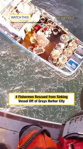 4 Fisherman Rescued from Sinking Vessel Off of Grays Harbor City A Coast Guard Air Station Astoria aircrew hoists four fishermen from a sinking fishing vessel off Grays Harbor, Washington, Nov. 17, 2025. The aircrew safely transported all four survivors to Air Station Astoria for higher care. #GraysHarborRescue #FishermenSaved #CoastGuardRescue #MaritimeEmergency #OceanRescue #BreakingNews #HeroicRescue #SavingLives | MEAWW