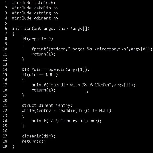 Lesson 37: How to use the OPENDIR, READDIR and CLOSEDIR functions in C Programming. #shorts