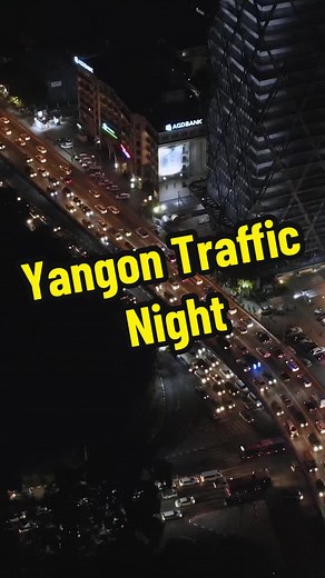 Captivating Views of Yangon's Night Traffic with Drone Filmed Videos