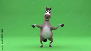 3d animated donkey character running and jumping in front of green screen background