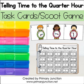 Telling Time to the Quarter Hour Scoot Game Task Cards Math Write the Room Clock