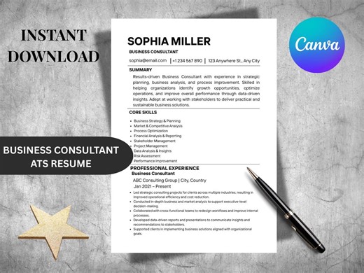 Business Consultant Resume Template | 3 Page Canva CV, ATS Friendly (digital Download A4/US Letter) - Etsy