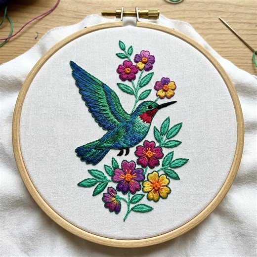 Floral Hummingbird Hand Embroidery Pattern, Hummingbird With Flowers Embroidery PDF Instant Download - Etsy
