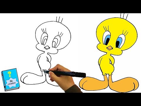 تعلم رسم تويتي خطوة بخطوة للاطفال/How to draw Tweety Bird step-by-step for kids / drawing lessons
